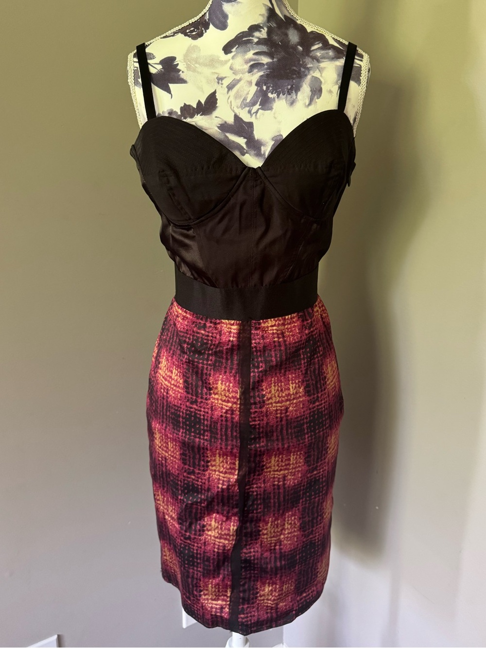 Y2K Bebe Satin Bustier Top Plaid Skirt Mini Dress In Pink & Black